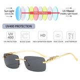 In Trend Rimless Rectangle Sunglasses Women Luxury Designer Cut Edge Shades Golden Leopard Frame Eyewear MartLion   