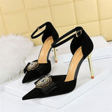 Liyke Design Chic Crystal Buckle Women Pumps Pointed Toe 10CM Thin High Heels Mules Sandal Female Sling back Shoes Black Mart Lion   