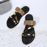 Vintage Wear Slippers Women Round Head Sequin Rhinestone Light Sandals Summer Non-Slip Flip Flops MartLion   