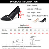 Crystal Stiletto Heels Pumps Women Black White Pu Leather High Heels Shoes Pointed Toe Party MartLion   