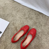 Retro Ultra-soft Women Shoes Spring Bow Red Flat Sole Single Shoe Leisure Leather Ballet MartLion   