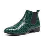 Classic Red High Top Men's Dress Shoes Pointed Toe Crocodile Leather Chelsea Boots MartLion green 506 39 CHINA