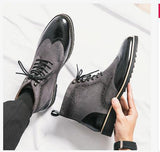 Men's Classical Retro Carved Brogue Leather Boots Suede Ankle Lace-up Short Martin High-Top Shoes Mart Lion   