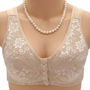 Women Front Button Bra Large Size Thin Brassiere Mother's Cotton Wireless Sleep Bra Anti-sagging MartLion   