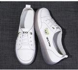 Spring Oxfords Women's Flat Shoes Casual Classic Solid Color PU Leather White Lacing Sneakers MartLion   