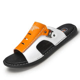 Summer Genuine Leather Slippers for Men's Summer Slides Sandals Beach Outsides Shoes Hombre MartLion brown orange 2682 41 length 25.5cm 
