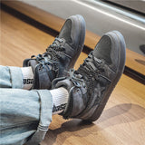 Men's Casual Sneakers High Top Skateboard Flats Punk Metal Chains Star Sport Shoes Tennis Basketball Trainers Walking Mart Lion   