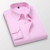 Men's Casual Solid Color Long-sleeved Shirt Slim Versatile White Shirt for Men MartLion Pink 5XL (88-96kg) 