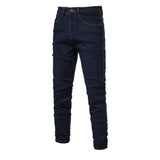 Jeans Men's Solid Color Slim Fit Straight Trousers Cotton Casual Wear Denim Jeans Pants MartLion dark blue 29 CHINA