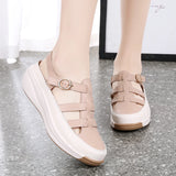 Summer Microfiber Wedge Casual Women's Sandals Ankle Buckle Heel Height 4CM Close Toe Ladies MartLion   