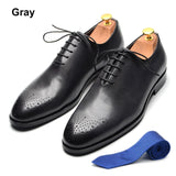 Luxury Classic Men's Oxford Dress Shoes Whole Cut Genuine Leather Handmade Lace-up Formal Wedding Office MartLion Gray EUR 38 