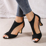 High Top Sandals with Back Zipper Women's High Heels Fish Mouth Open Toe Beach Shoes Thick Heel Mart Lion Black 35 