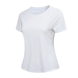 Yoga Clothes Summer Short-Sleeved Women Loose Quick-Drying T-Shirt Sports Running Shirt Elastic Casual Round Neck Breathable MartLion white 12 