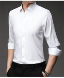 Mulberry Silk Shirt Men's Long Sleeved Spring and  Casual Solid Color Thin Formal No Iron Shirts MartLion   