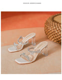 French rhinestones with slippers Women Summer Fairy style high heels with clear crystal wear thick heels sandals MartLion   