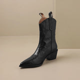 Autumn Women Boots Pointed Toe Ankle Genuine Leather Retro Western Chelsea Real Leather Shoes MartLion   