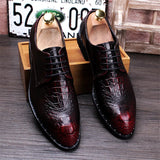 Genuine Leather Men's Crocodile Dress Leather Shoes Lace-Up Wedding Party Office Oxfords Flats MartLion   