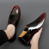 Misalwa Patent Leather Men's Formal Glossy Flats Summer Dress Shoes Luxury Loafers Petite MartLion Red 36 