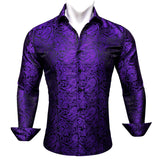 Luxury Shirts Men's Long Sleeve Silk Gold Blue White Black Red Green Purple Silver Paisley Embroidered Casual Blouses Lapel MartLion 0462 S 