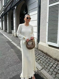 Ladies Elegant Flared Sleeve Knitted Dress Women Crew Neck White Slim Robes Summer Female Party Dresses MartLion White M 