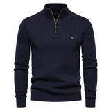 Zipper Mock Neck Pullover Sweaters for Men Warm Winter Cotton Knitted Men's Sweaters MartLion Navy EUR S 60-70kg 