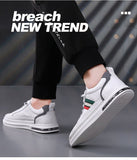 Genuine Leather Men's Casual Shoes High End Striped Cool White Flat Skateboard Cow Leather Sneakers Mart Lion   