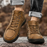 Outdoor Hiking Shoes for Men's Autumn Winter Boots Hand Stitched Optional Plush Non-slip High Top Casual Sports MartLion   