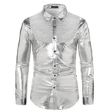 Men's Disco Gold Shiny Shirts for Party Long Sleeve Nightclub Shirt Male MartLion Silver US XXL 