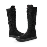 Leisure Women's Canvas Shoes with Elevated Inner Height High Top Dance Lace Flat Bottom Boots MartLion black increase 40 