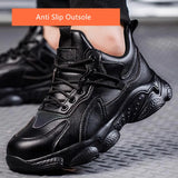  black waterproof work shoes with steel toe anti puncture protective leather safety anti slip work sneakers men's MartLion - Mart Lion