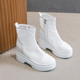 Summer Boots Mesh Ladies Comfort Elevator Shoes Women Knee-length Platform Female Round Toe Zipper Sandals Mart Lion 3-White 34 