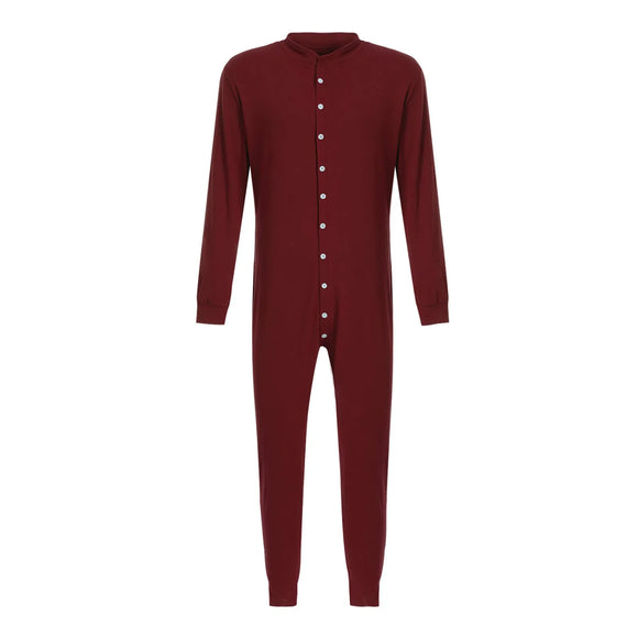  Men's Jumpsuit Retro Burgundy Top Solid Color Split Off Jumpsuit With Hat  Jumpsuit Single Breasted Suit Hooded Pajamas MartLion - Mart Lion