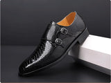 Men's Casual Shoes Snakeskin Grain Microfiber Leather Slip-on Buckle Dress Office Oxfords Party Wedding Flats Mart Lion   