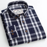 England Style Contrast Casual Checkered Shirts Button-down Soft Cotton  Long Sleeve Standard-fit Plaid Shirt MartLion 6685-8 43 