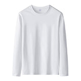 Men's t-Shirt 180g Cotton Shirt Solid Color Long-Sleeved Loose Round Neck Bottoming Tops Tees Mart Lion White XXXXL 