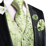 Hi-Tie Silk Vests Jacquard Waistcoat Neck Tie Hanky Cufflinks Brooch Set for Men's Suit Sleeveless Jacket Wedding MartLion MJ-3013-027 S 
