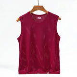 Men's Tops Ice Silk Vest Outer Wear Quick-Drying Mesh Hole Breathable Sleeveless T-Shirts Summer Cool Vest Beach Travel Tanks MartLion Wine red XL 