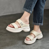 with thick soles wearing sheepskin women's slippers summer leather platform shoes MartLion   