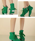 High-top Adult Children's Ballet Shoes Canvas Jazz Boots Soft-soled Dance Exercise Women's Modern Dance MartLion Green Gaobang 36 