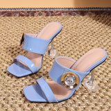 Liyke Transparent Heels 9CM Slippers Outdoor Metal Crystal Buckle Designer Sandal Women Slides Party Dress Shoes Mart Lion   