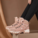 Outdoor High-top Hiking Shoes For Women Snow Boots Winter Warm Plus Fleece Wear-resistant Non-slip Trekking MartLion   