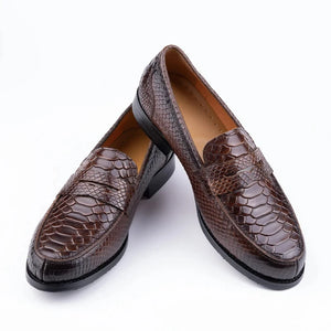 Snake Printing Leather Men Shoes Loafers Design Slip on Daily Casual Shoe Genuine Cowhide Sewing Comfortable Dress Shoe MartLion   