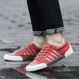 Red Men's Canvas Shoes Breathable Flats Canvas Sneakers Vulcanized Lace-up Casual Espadrilles MartLion   