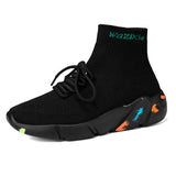 High-top Sock Sneakers Men's Soft Sports Walking Jogging Shoes Women Spring Mesh Running Footwear Mart Lion Black 3.5 