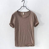 T-Shirt for Men,  Cotton  Monochromatic, O-Neck, Casual Basic Top MartLion Coffee M -fits 55-65 kg 