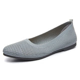 Soft-soled single shoes spring summer solid color pointed toe flat heel casual breathable women's openwork knit MartLion grey 36 