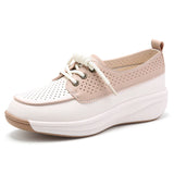 Hollow Lace Up Women sneakers Microfiber Summer Wedges Outsole Shoes Breathable loafers MartLion Beige Brown 3392-1 5 