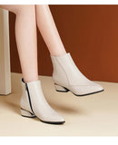 British style boots for women winter thick heeled oversized short boots MartLion