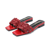 Genuine Leather Women's Slippers Flat Bottom Anti-skid Summer Outdoor Open Toe Shoes Beach Flip-flops Women's Shoes MartLion Red crystal 37 CHINA