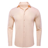 Hi-Tie Pure Solid Silk Men's Shirts Plain Long Sleeve Formal Dress Suit Blouse Groom Wedding Events MartLion SGCY-1087 XXL 